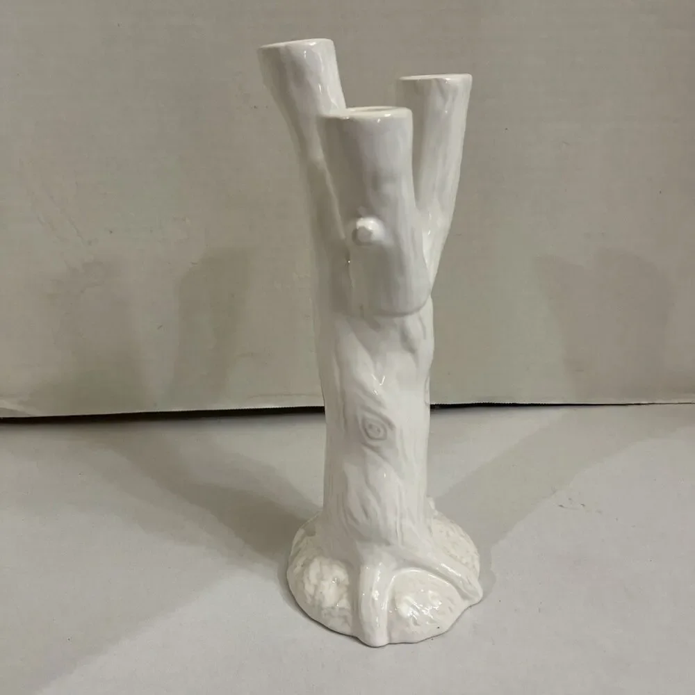 Roscher Natures Nest 3 Tier Candle Stick Holder Tree Trunk White 11 Inches Tall